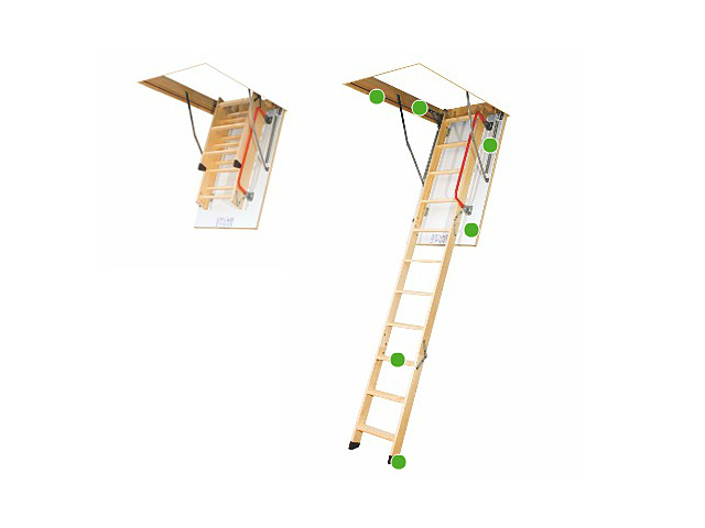 Деревянная чердачная лестница LWK Komfort с боковым металлическим поручнем